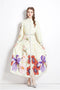 Runway Fashion Autumn Floral Print Mock Neck, Long Lantern Sleeve, Belted, Ruffled Cocktail, Party, Festive Long Maxi Dress